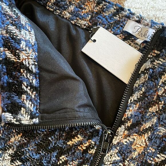 Parker Krista Tweed Blue Plaid Mini Zip Up Pencil Skirt - Picture 8 of 9